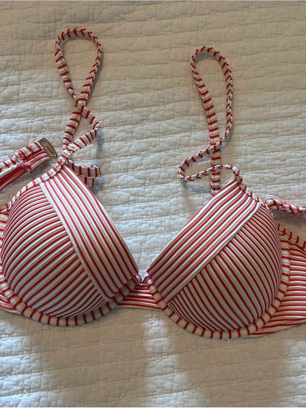 Source Unknown Red & White Striped Push-Up Bikini Top